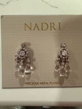 Nadri Silver Clear Crystal Teardrop Chandelier Earrings